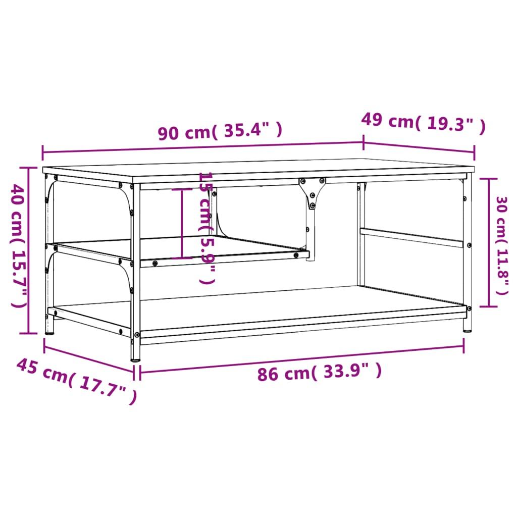 Stolik kawowy 90x49x40 cm z przestronnymi półkami brązowy dąb do salonu nr. 9