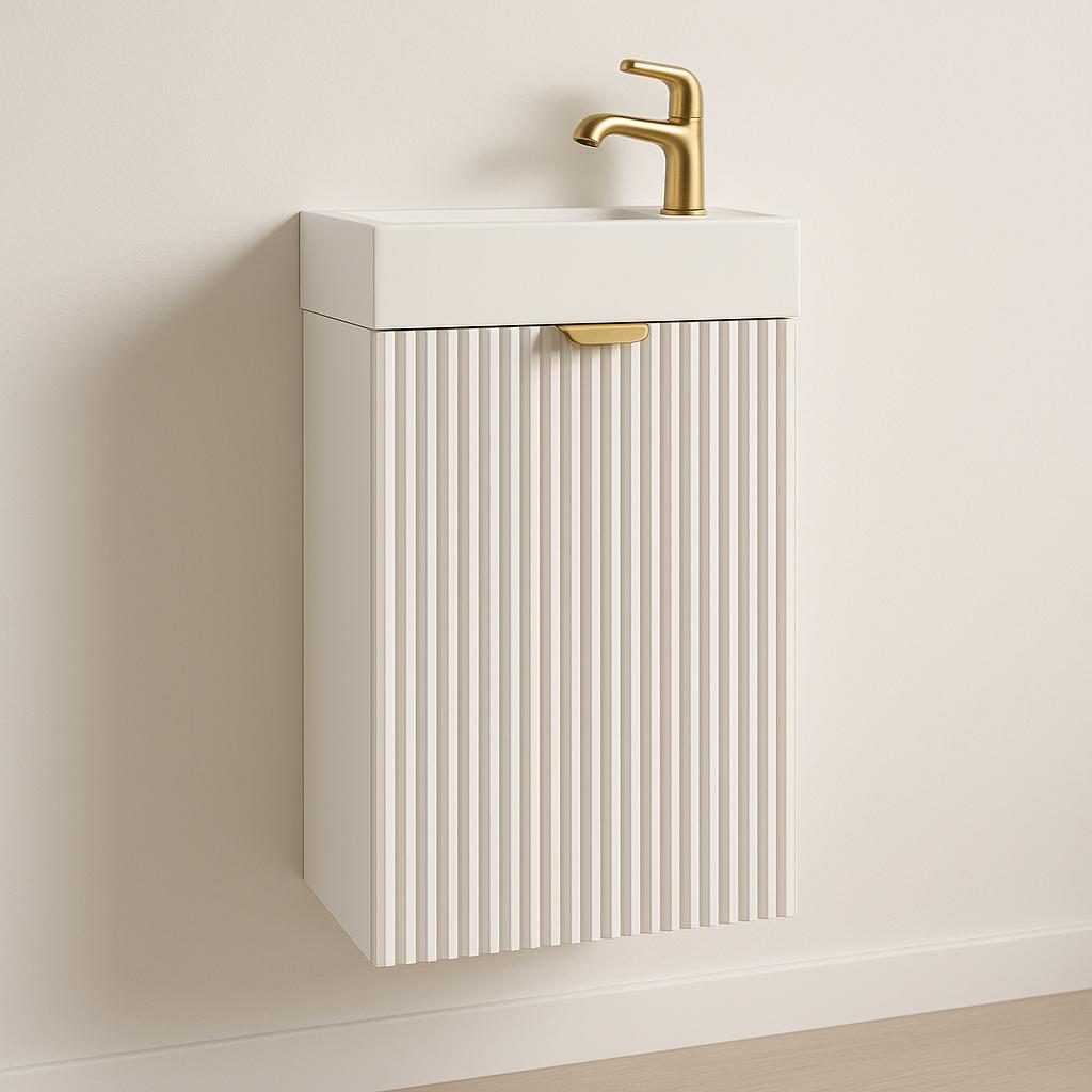 Szafka łazienkowa WILLY 40x22x57 cm z umywalką biała ryflowana slim do łazienki 