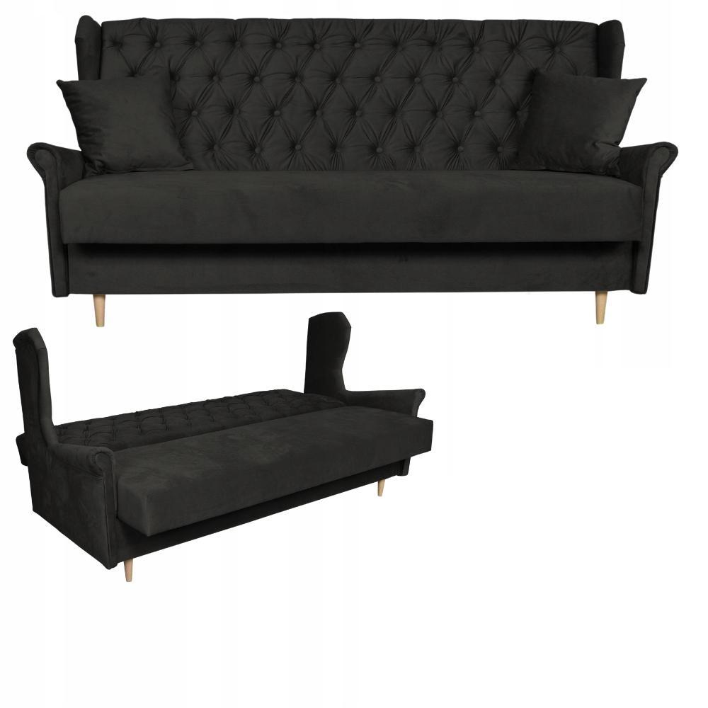 Kanapa z funkcją spania GAJA 212x95x93 cm uszak rozkładana wersalka pikowana z poduszkami AURA czarny nr. 3