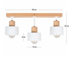 Lampa sufitowa 12 x 50 x 25 cm trzypunktowy spot z drewna i metalu gwint E27 biała do salonu - Miniaturka zdjęcia nr 3