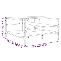 Stolik kawowy 100x100x48,5 cm z przestronnymi półkami przydymiony dąb do salonu - Miniaturka zdjęcia nr 10