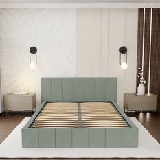 Łóżko tapicerowane 140x200 premium z pojemnikiem do sypialni miętowe wezgłowie 107 cm - Miniaturka zdjęcia nr 5