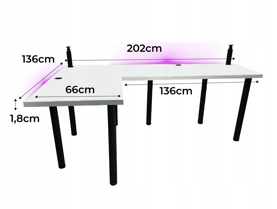 Biurko gamingowe model 3 Low 202x136x66 cm białe narożne gniazdo do pokoju gracza nr. 3