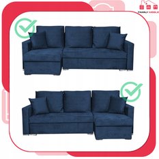 Narożnik BELLA 226x75x140 cm rozkładany funkcją spania rogówka do salonu granat welur - Miniaturka zdjęcia nr 3