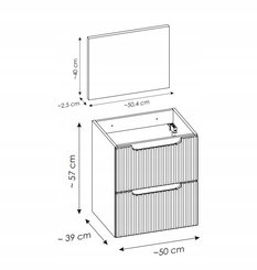 Szafka Łazienkowa Z Umywalką 50 cm Wisząca 2 Szuflady Ryflowana NOVA KASZMIR - Miniaturka zdjęcia nr 3