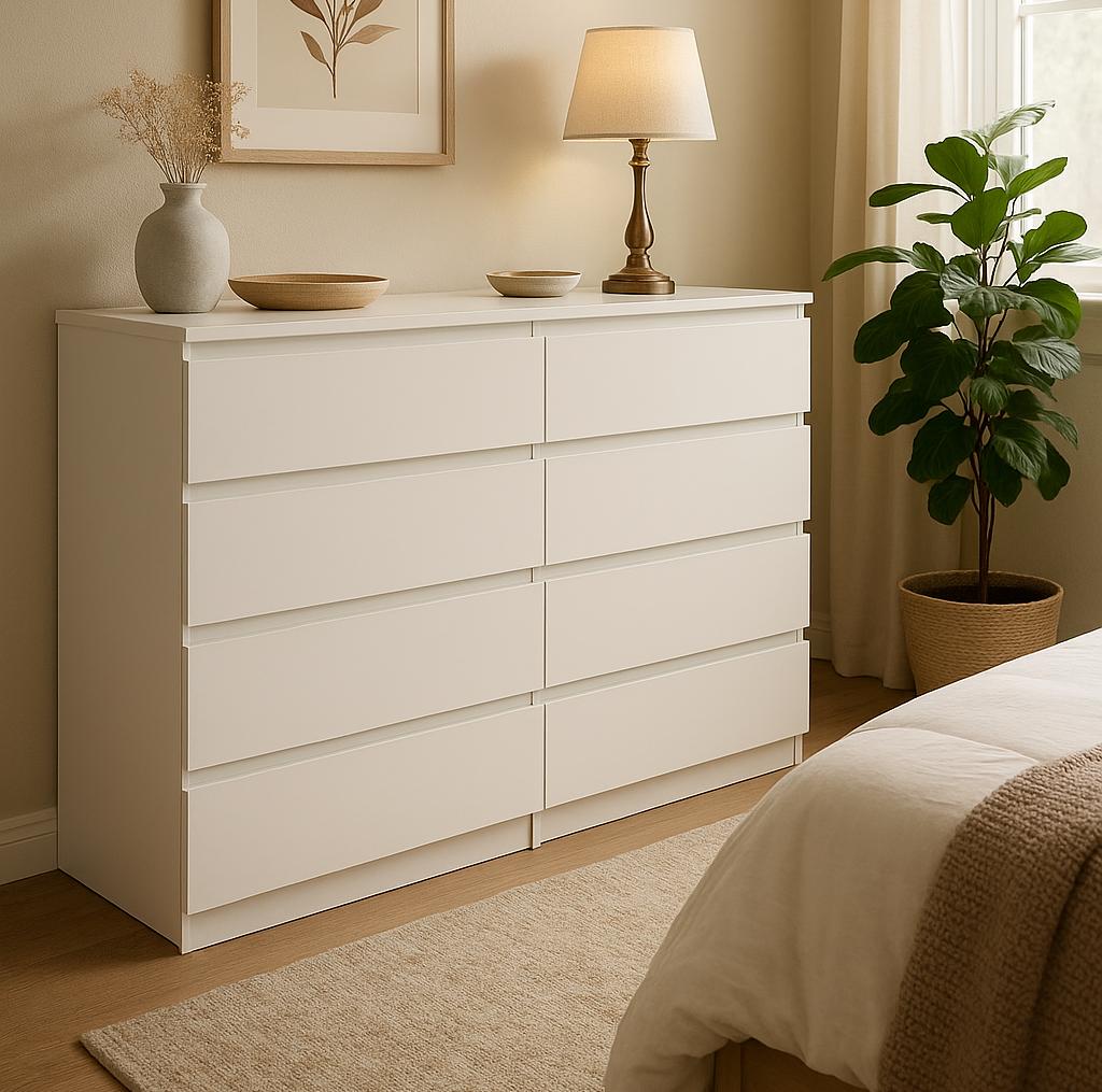 Komoda MARTUSIA 120x97x40 cm 8 szuflad do sypialni i salonu biała