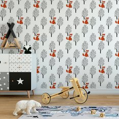 Tapeta Dla Dzieci LISY Zwierzęta Leśne Drzewa Las  - Miniaturka zdjęcia nr 6
