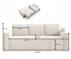 Kanapa 248x96x93 cm sofa z funkcją spania automat i pojemnik sztruks jasnobrązowa do salonu - Miniaturka zdjęcia nr 15