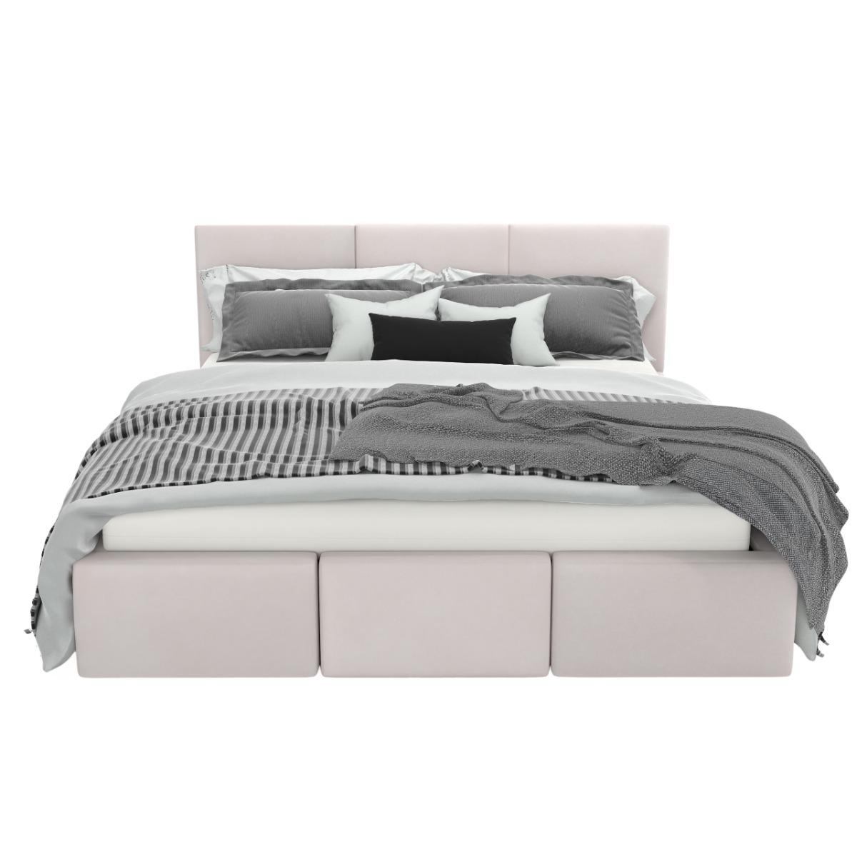 Łóżko tapicerowane 120x200x110 cm z pojemnikiem do sypialni automatycznym na pościel  kremowe  nr. 11