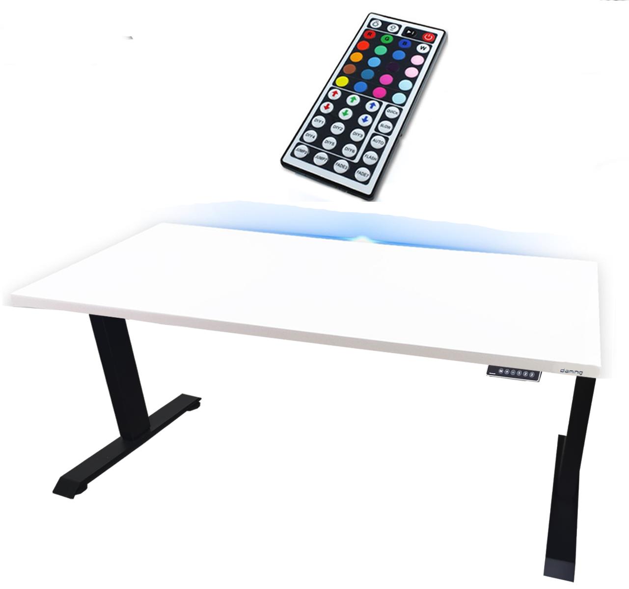 Biurko gamingowe elektryczne LOW 160x80x70-118 cm  regulowane nogi LED RGB pilot białe