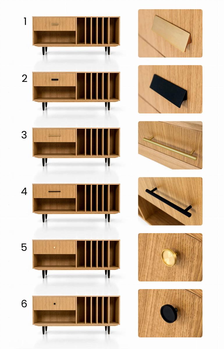 Szafka RTV 140x45x70 cm z szufladą półką na gramofon i półkami na winyle fornir dębowy do salonu nr. 3