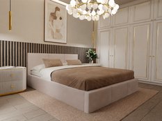 Łóżko tapicerowane do sypialni 180x200x120 cm podwójne z pojemnikiem modne kremowe - Miniaturka zdjęcia nr 5