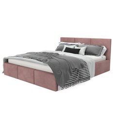 Łóżko tapicerowane 140x200x110 cm do sypialni podwójne z pojemnikiem automatycznym na pościel różowy - Miniaturka zdjęcia nr 10