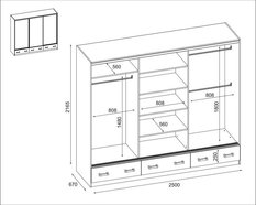 Szafa przesuwna 3-drzwiowa z lustrem 250x216x65 cm do sypialni Dąb Grand  - Miniaturka zdjęcia nr 4