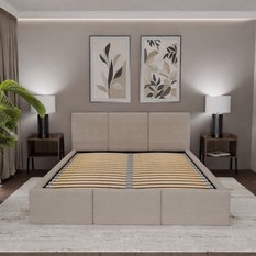 Łóżko Tapicerowane Do Sypialni 120x200 Podwójne z Pojemnikiem Beżowe - Miniaturka zdjęcia nr 5