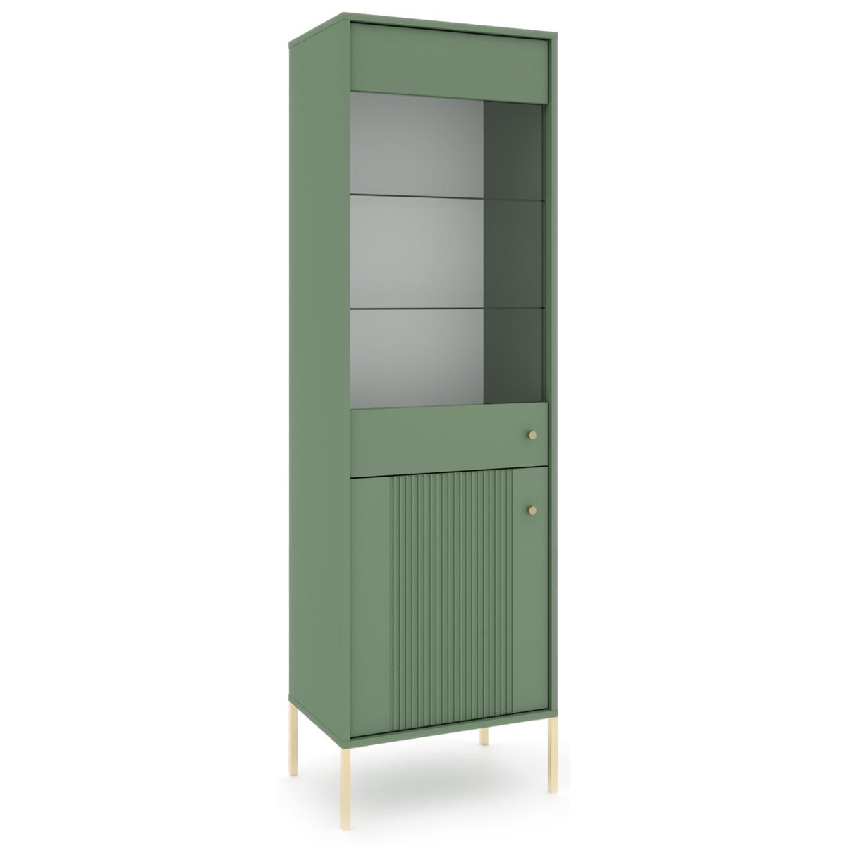 Witryna Iseo 54x180x39 cm smoke green z elementami naturalnego złota zielona do salonu i jadalni