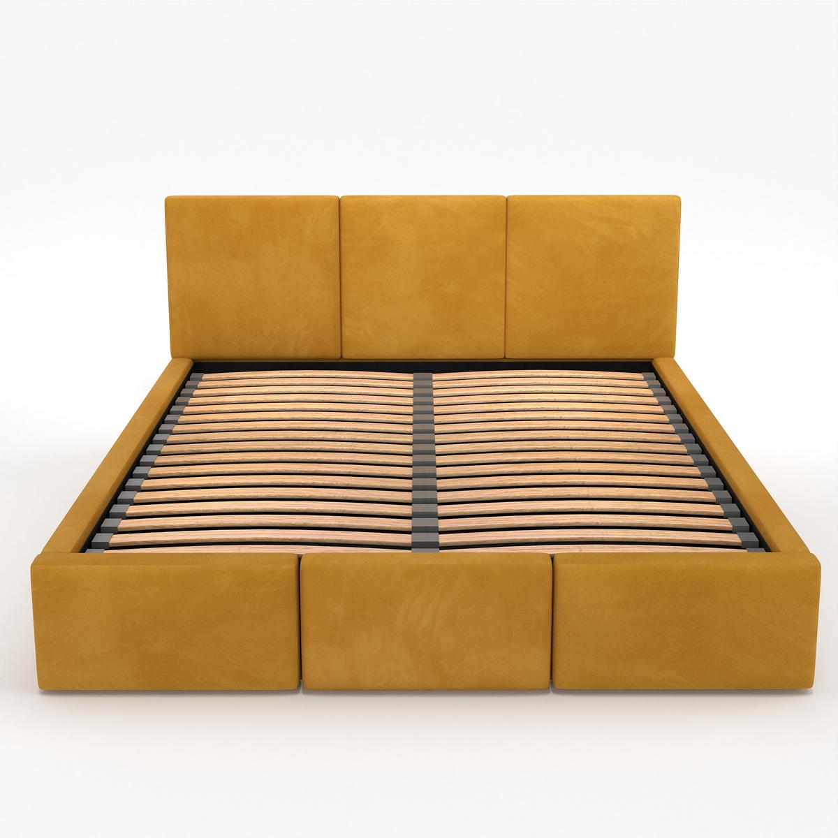 Łóżko tapicerowane do sypialni 180x200x110 cm podwójne z pojemnikiem modne żólte nr. 13