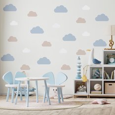 NAKLEJKA NA ŚCIANĘ DO POKOJU DZIECKA 120x60 NIEBIESKO-BEŻOWE CHMURKI - Miniaturka zdjęcia nr 2