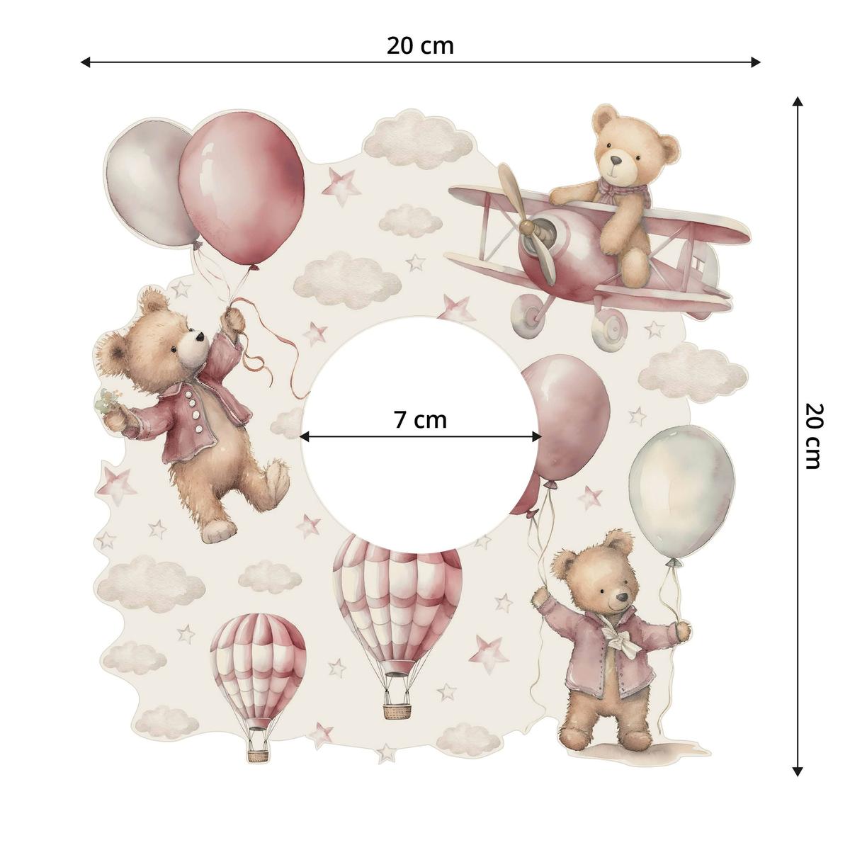 Naklejka Pod Włącznik Misie Różowe Balony Chmurki 20x20 Gwiazdki Boho Dla Dzieci nr. 2