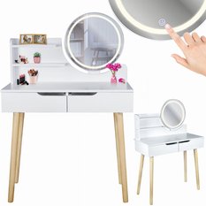 Toaletka kosmetyczna z lustrem LED do sypialni biała