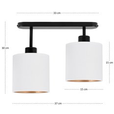 Lampa sufitowa 37 x 15 x 30 cm dwupunktowy spot gwint E27 czarna z białymi abażurami o salonu - Miniaturka zdjęcia nr 4