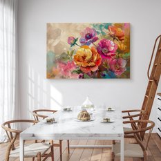 Obraz Na Płótnie Akwarelowe Kolorowe Kwiaty 90x60 Natura do Salonu - Miniaturka zdjęcia nr 4
