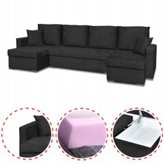 Narożnik Bella BIG 298x74x140 cm kształt U z funkcją spania i przechowywania Angel czarny - Miniaturka zdjęcia nr 2