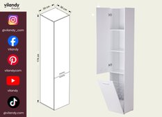 Szafka łazienkowa słupek LUBA I 174×30×30 cm z szafkami i półkami oraz koszem do łazienki biała - Miniaturka zdjęcia nr 4