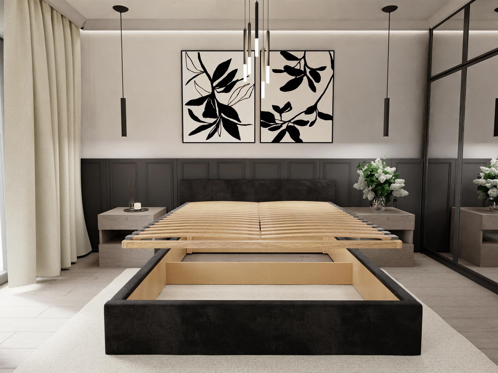 Łóżko tapicerowane do sypialni 180x200x88 cm podwójne z pojemnikiem basic czarne nr. 11