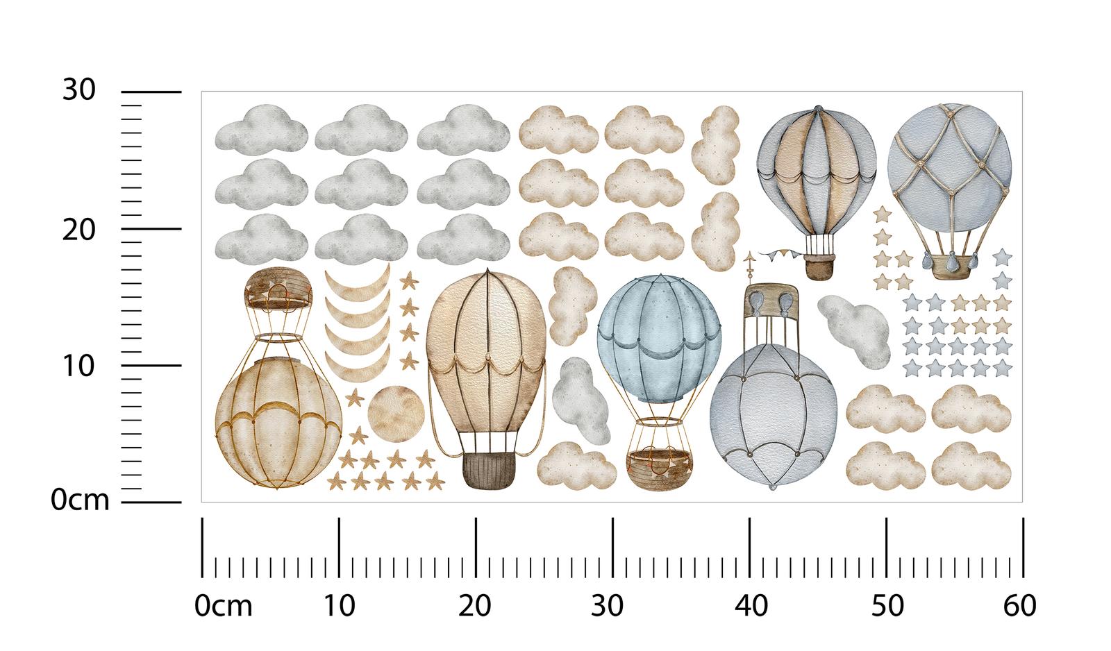 Naklejki Na Ścianę Dla Dzieci Balony 60x30 Gwiazdy Księżyce ZESTAW nr. 2