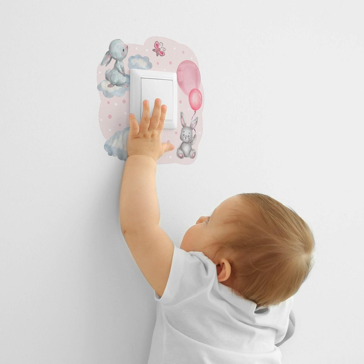 Naklejka Pod Kontakt Dla Dzieci Króliczki 20x20 Różowe Balony Kropki Chmurki nr. 5