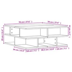 Stolik kawowy 70x70x29 cm z praktycznymi półkami szarość betonu do salonu - Miniaturka zdjęcia nr 10