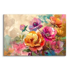 Obraz Na Płótnie Akwarelowe Kolorowe Kwiaty 120x80 Natura do Salonu - Miniaturka zdjęcia nr 2