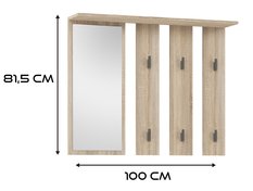 Wieszak z lustrem Parma 35x100x49 cm do przedpokoju elegancki beżowy dąb sonoma - Miniaturka zdjęcia nr 4