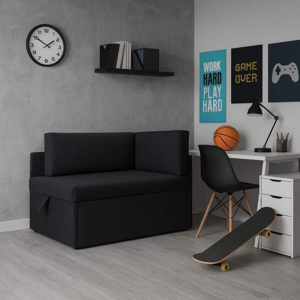 Sofa rozkładana dziecięca Viluś 108x81x78 cm narożnik jednoosobowy do pokoju z funkcją spania i przechowywania dla dzieci grafit nr. 4
