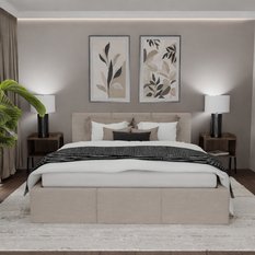 Łóżko Tapicerowane Do Sypialni 140x200 Podwójne z Pojemnikiem Beżowe - Miniaturka zdjęcia nr 2