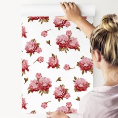 Tapeta Kolorowe PEONIE Kwiaty Akwarelowe Liście 53x1000  - Miniaturka zdjęcia nr 8