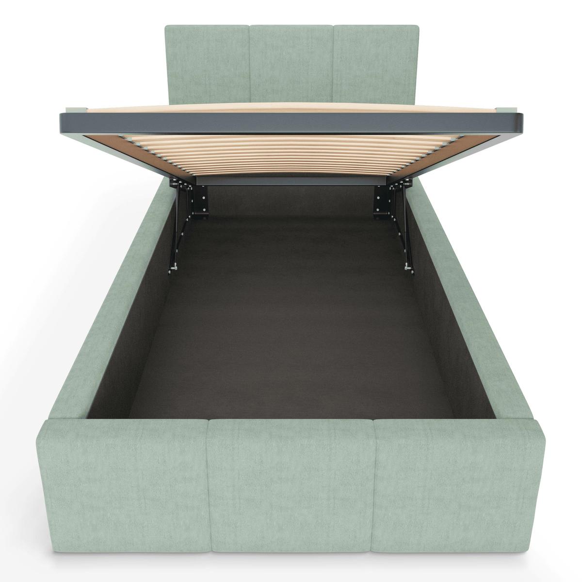 Łóżko Pojedyncze 90x200cm łóżko tapicerowane z pojemnikiem miętowe do sypialni wezgłowie 110 cm nr. 9