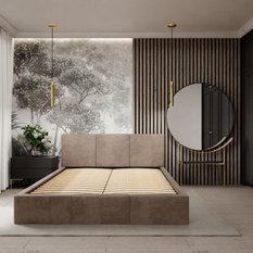 Łóżko tapicerowane do sypialni 180x200x100 cm podwójne z pojemnikiem modne beżowe - Miniaturka zdjęcia nr 3