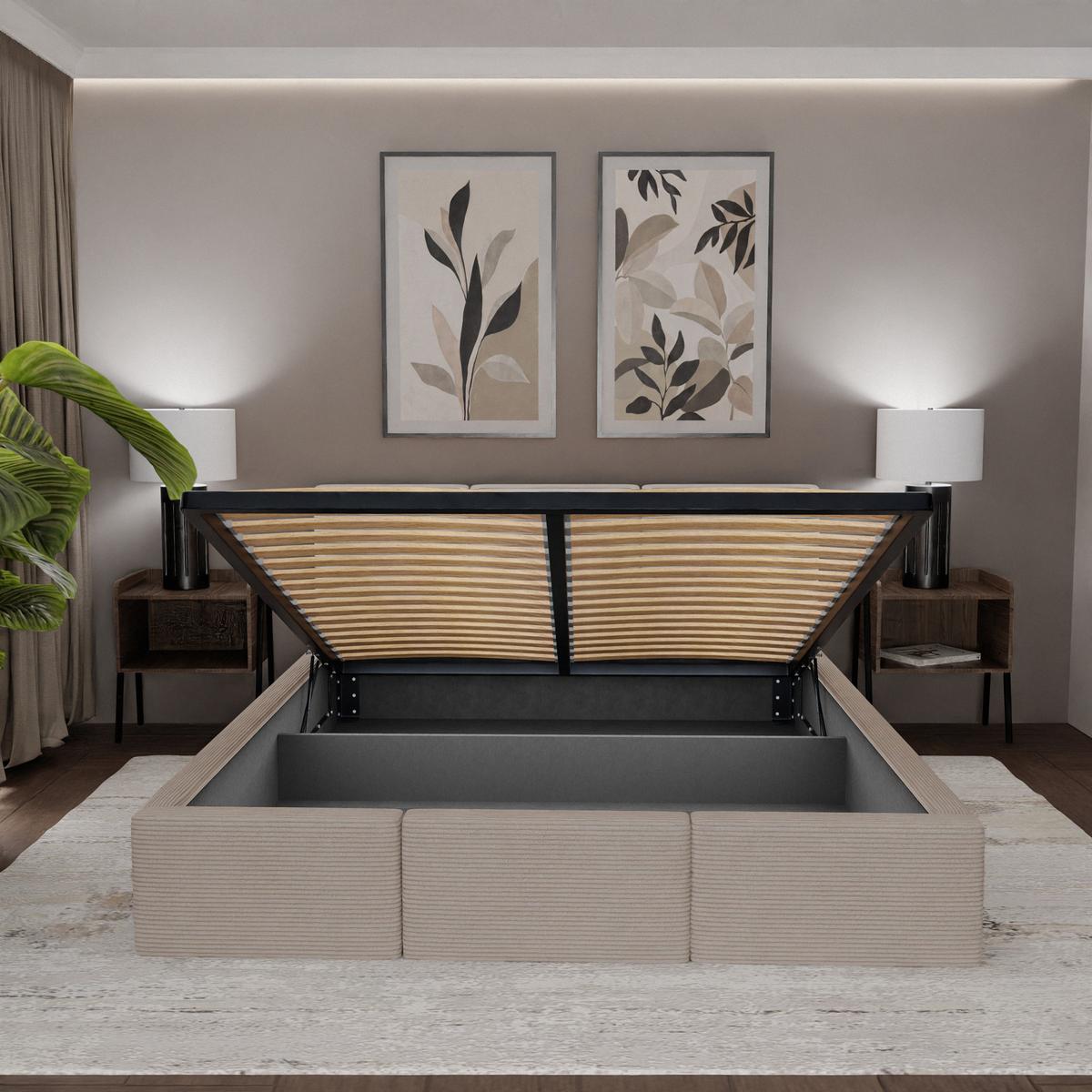 Łóżko Tapicerowane Do Sypialni 140x200 Podwójne z Pojemnikiem Beżowe nr. 6