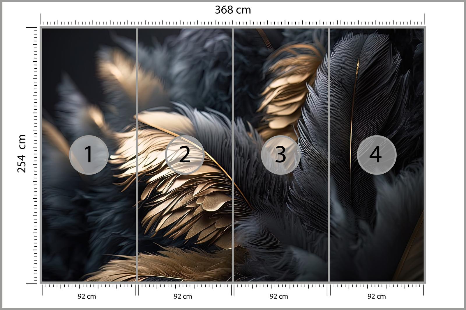 Fototapeta Czarno-Złote PIÓRA Abstrakcja Efekt 3D Styl Glamour  nr. 2