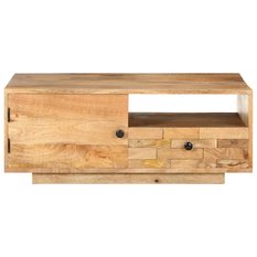 Stolik kawowy 90x50x35 cm z praktyczną półką z litego drewna mango do salonu - Miniaturka zdjęcia nr 3