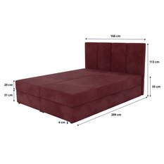 Łóżko kontynentalne 160x200x113 cm tapicerowane podwójne z materacem bordowe - Miniaturka zdjęcia nr 16
