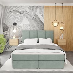 Łóżko kontynentalne 140x200x113 cm tapicerowane podwójne z materacem miętowe - Miniaturka zdjęcia nr 8