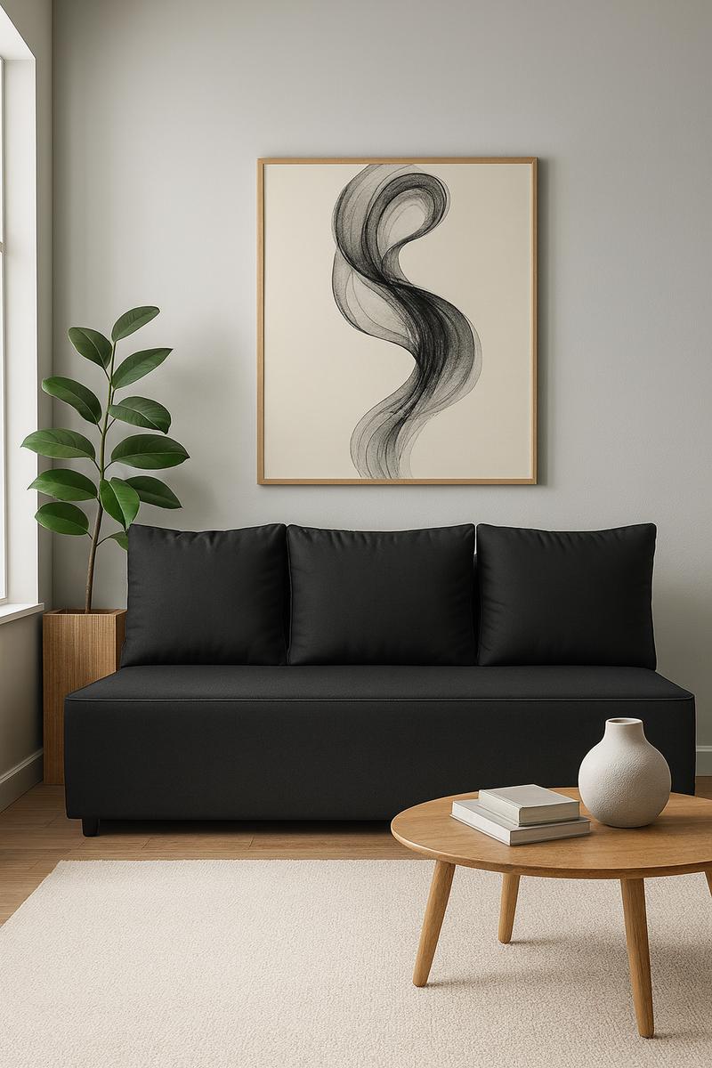 Kanapa 3 osobowa voxi czarna 188x85x90 cm velvet royal z funkcją spania i pojemnikiem na pościel bez boków, wygodna sofa z materacem T30 nr. 2
