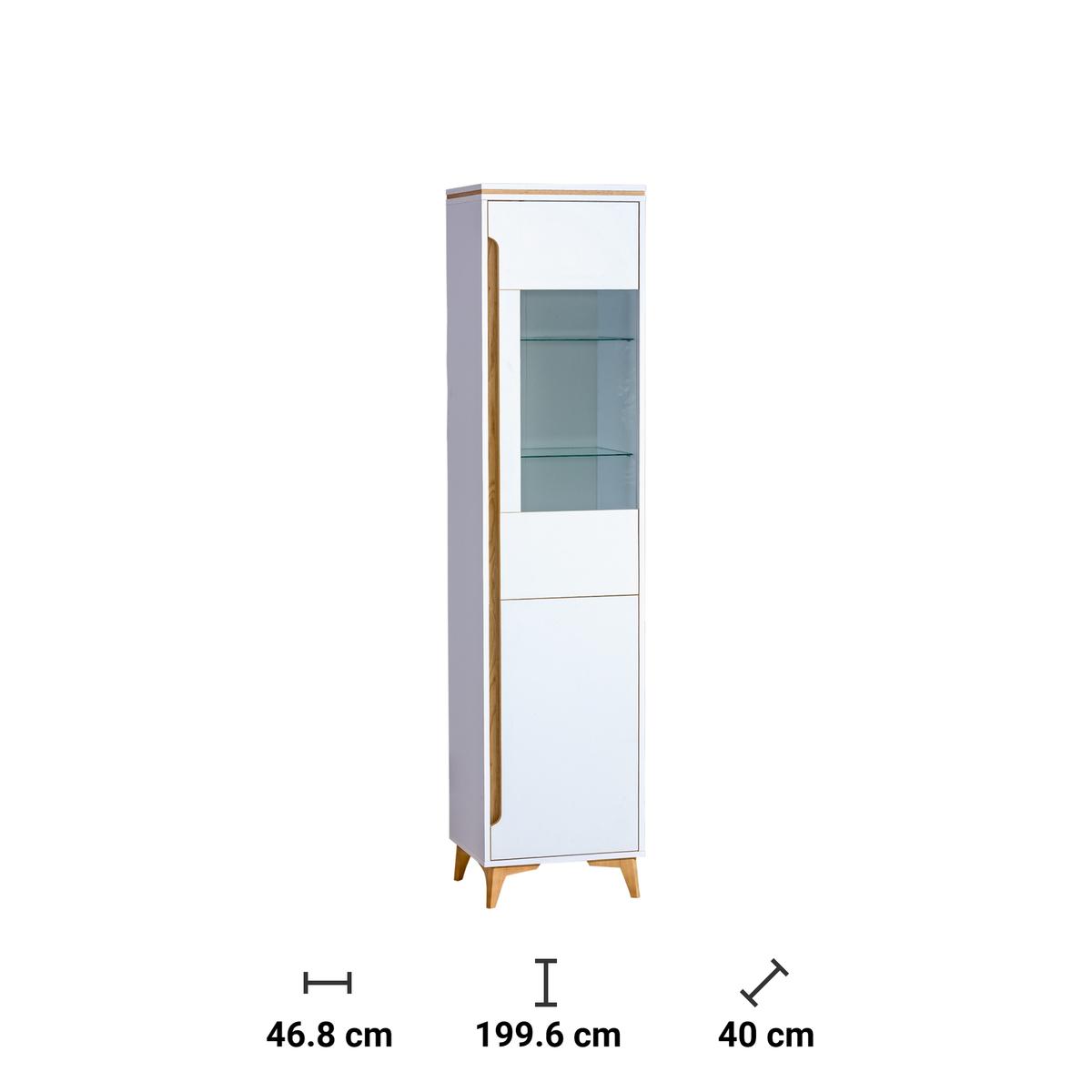 Witryna 46,8x40x199,6 cm Gappa z dwoma drzwiczkami biały brylantowy jesion górski do salonu nr. 2