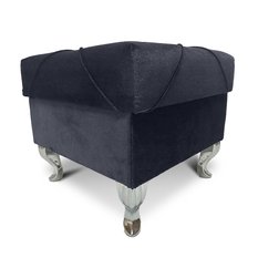 Pufa LUDWIK 45x45x43 cm glamour z kryształkami elegancka ciemnoniebieski do salonu - Miniaturka zdjęcia nr 2