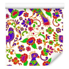 Tapeta folkowa kolorowe wzory kwiaty przedpokój
