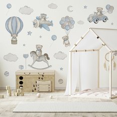 Naklejki Na Ścianę Dla Dzieci Misie Balony 120x60  Chmurki Koń Na Biegunach Zestaw  - Miniaturka zdjęcia nr 3
