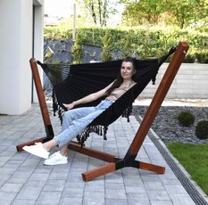 Zestaw stelaż impregnowany + hamak 90x90x320 cm boho mocny 300kg czarny - Miniaturka zdjęcia nr 2